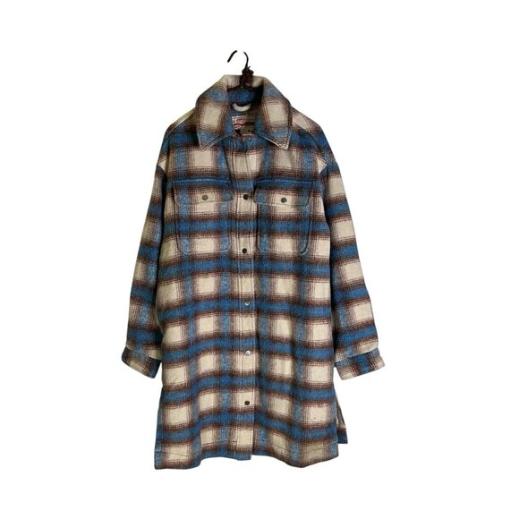Levis Selma Oversized Cozy Shirt Jacket Size Xsmall Libby Plaid Bonnie Blue NWT - Picture 3 of 6